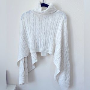 White turtle neck knit sweater, crop top.